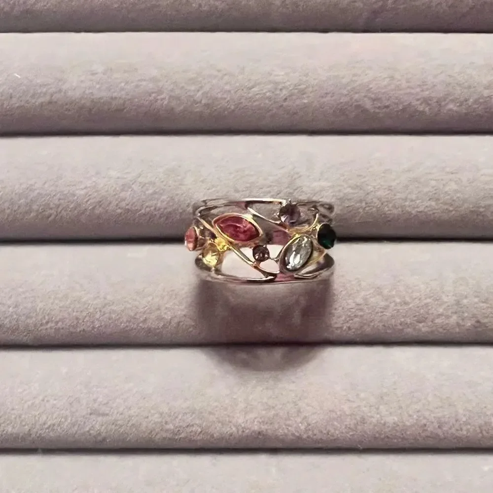 NEW Silver Multicolor Silver Tone Ring Size 7